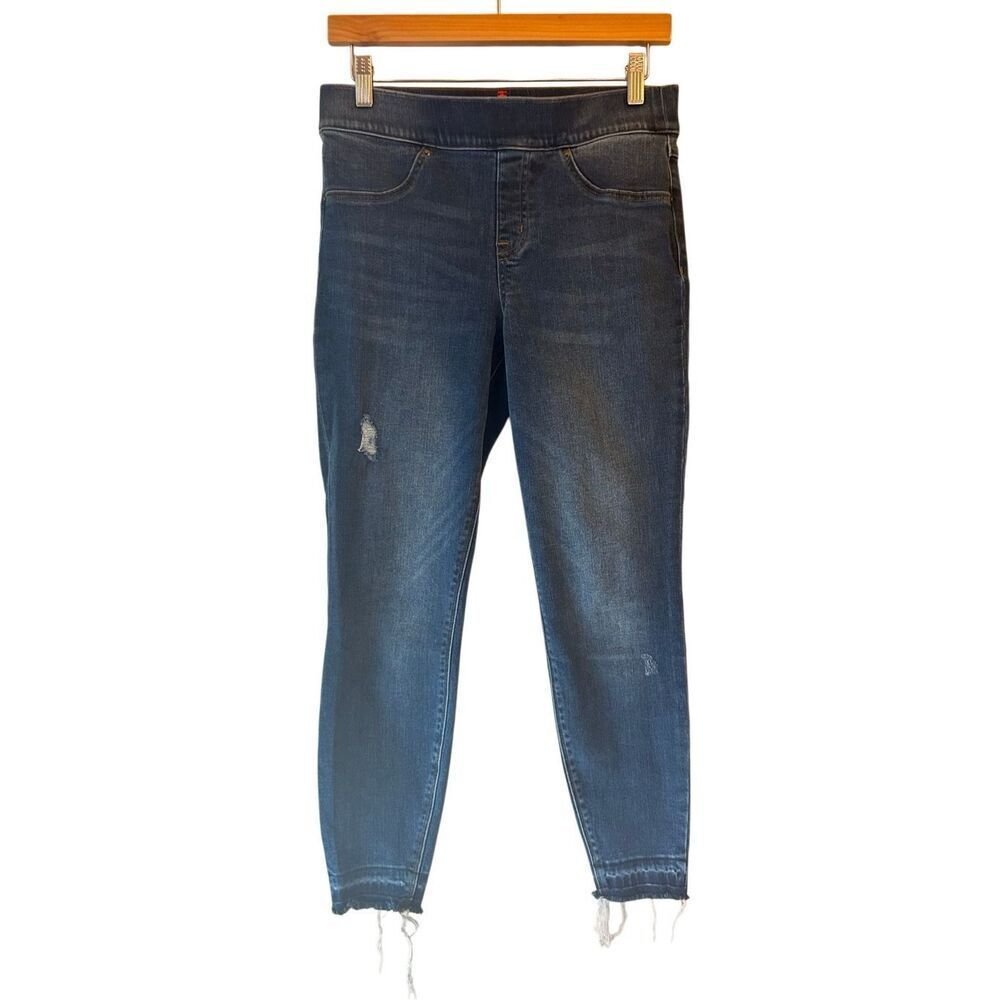 Spanx medium petite pull on raw hem skinny jeans distressed